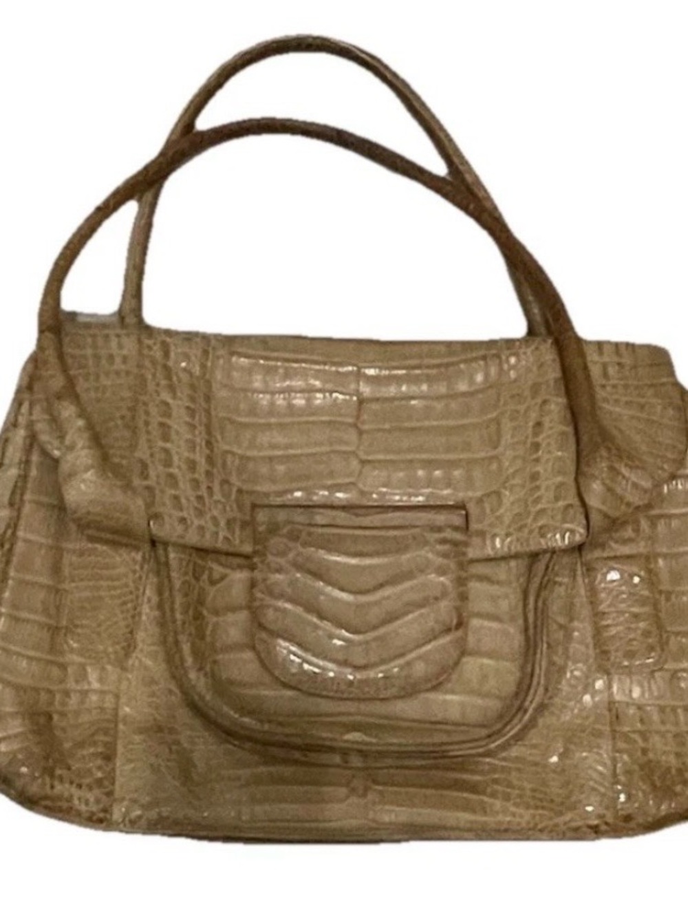 VTG Nancy Gonzalez Medium 100% CROCODILE Leather Shoulder Flap Bag Tan